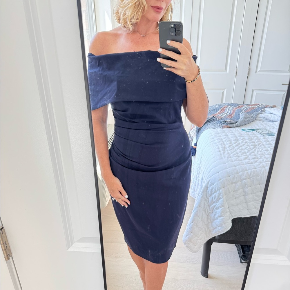 Vince Camuto Navy Off-Shoulder Midi Dress